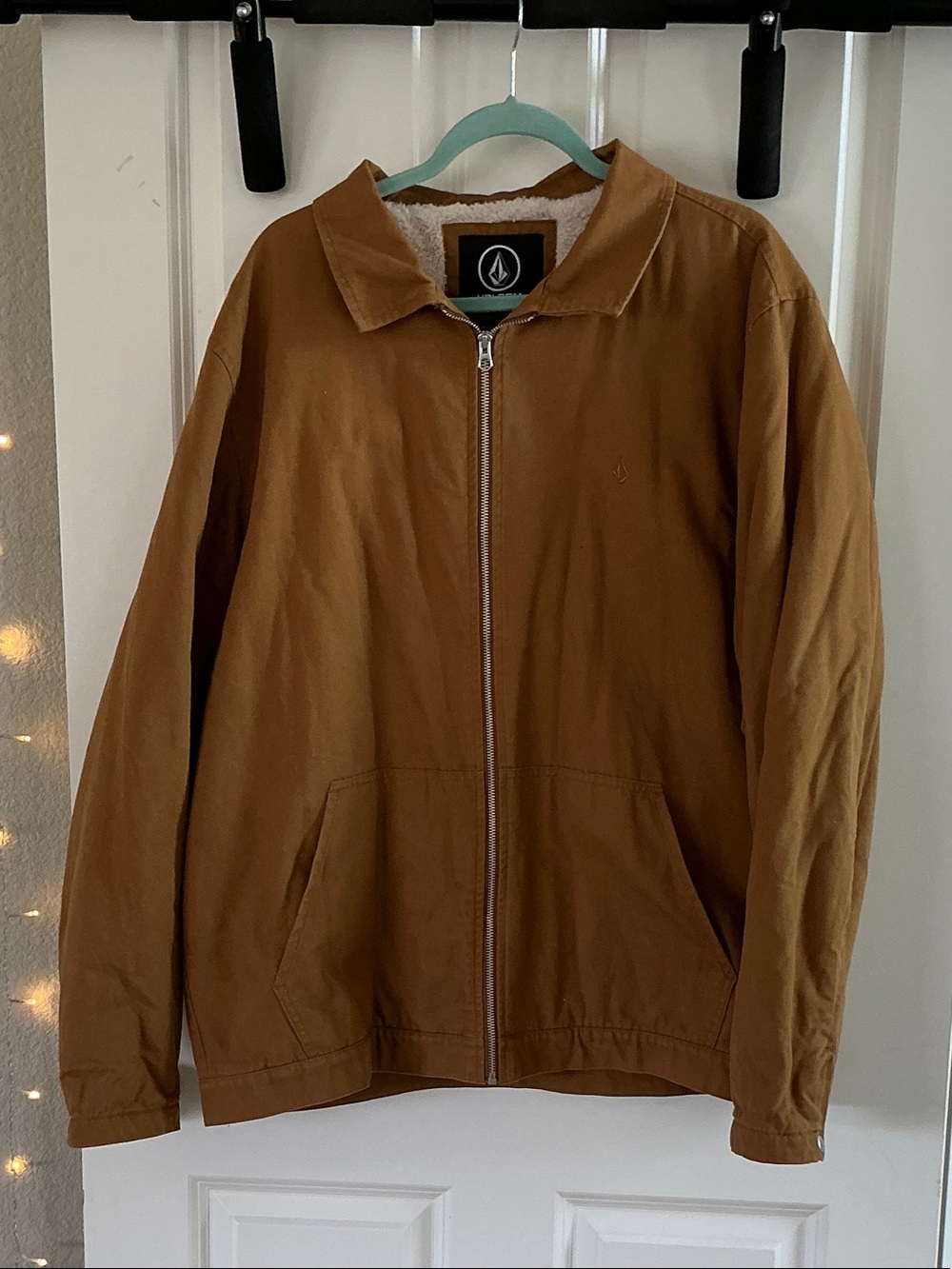 Volcom Men's Brown Zip-Up Sherpa-Lined Jacket